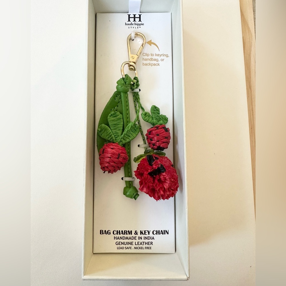 Haute Hippie Strawberry Bag Charm / Keychain Handmade. NEW